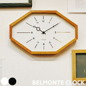 インターフォルム 掛け時計 ベルモンテ BELMONTE CL-3024 電波時計 壁掛け時計 可愛い おしゃれ ウッドクロック 八角形 電波 時計 北欧 シンプル 木製 リビング ウォールクロック 白 黒 ホワイト ブラック INTERFORM