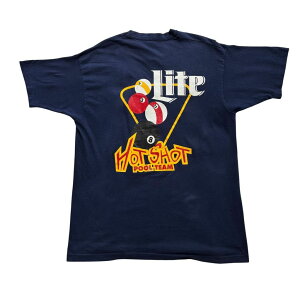 90s USA�� �~���[���C�g�@T�V���c�@Miller Lite Hot Shot Pool Team �r�[���@ XL �l�C�r�[ �r�����[�h �~���[���C�g ���T �A�h�o�^�C�W���O �V���O���X�e�b�`