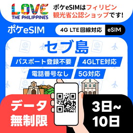 【決済後すぐメールで発行！】 セブ島 eSIM イーシム データ無制限 使い放題 データ通信専用(電話番号なし) ダウンロード期限：購入日から90日 3日間 5日間 7日間 10日間
