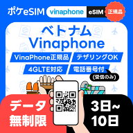 【レビュー特典あり】ベトナム eSIM イーシム データ無制限 使い放題 受信専用電話番号付き）VinaPhone正…
