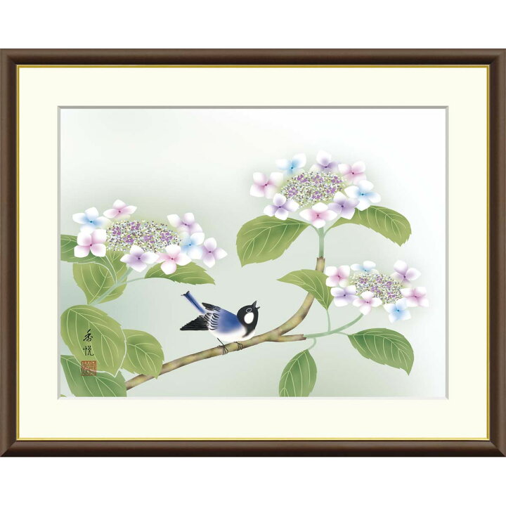 楽天市場】絵画 現代日本画 花鳥画 夏飾り 紫陽花 西尾香悦 額入り 