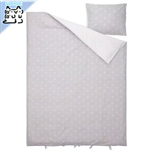 【 IKEA - イケア -】NATTSLANDA -ナットスレンダ- 掛け布団カバー&枕カバー フローラルパターン グレー/ホワイト 150x200/50x60 cm (105.080.22)