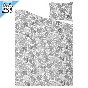 【 IKEA - イケア -】BROKDRACENA -ブロークドラセーナ- 掛け布団カバー&枕カバー ホワイト/ブラック 150x200/50x60 cm (206.057.82)