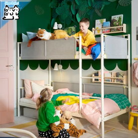【IKEA -イケア-】VITVAL -ヴィトヴァル- 2段ベッドフレーム ホワイト/ライトグレー 90x200 cm シングルサイズ ベッドベース（すのこ）付き (604.112.73)