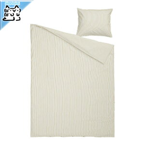 【 IKEA - イケア -】SOLFIBBLA -ソルフィブラ- 掛け布団カバー&枕カバー ホワイト ベージュ/ストライプ 150x200/50x60 cm (706.109.55)