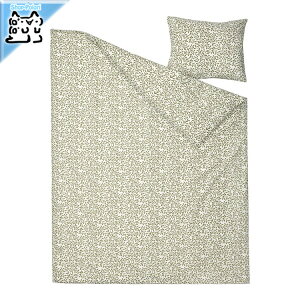 【 IKEA - イケア -】SORGMANTEL -ソリマンテル- 掛け布団カバー&枕カバー ホワイト/グリーン 150x200/50x60 cm (905.494.91)