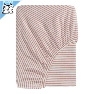 【 IKEA - イケア -】SOLFIBBLA -ソルフィブラ- ボックスシーツ ホワイト レッド/ストライプ 120x200 cm (906.159.28)