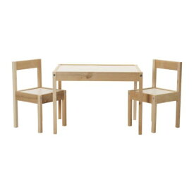 【IKEA -イケア-】LATT -レット- 子供用テーブル チェア2脚付 ホワイト パイン材 (101.784.13)