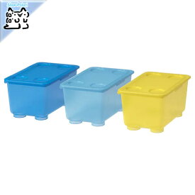 【IKEA -イケア-】GLIS -グリース- ふた付きボックス イエロー ブルー 17x10 cm (204.661.54)