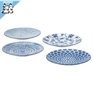【 IKEA - イケア -】ENTUSIASM -アントゥシアスム- サイドプレート 模様入り/ブルー 18 cm 4 ピース (005.053.59)