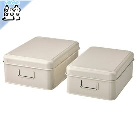 【IKEA -イケア-】PLOGFARA - プローグフォーラ - 収納ボックス ふた付き 2点セット ライトベージュ (805.432.15)