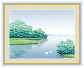 【インテリアアート】竹内 凛子 湖畔夏朝 F6 52×42cm 木製フレーム