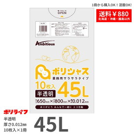 【ポイント10倍】★〜2/23 01:59まで【バラ販売】ゴミ袋 45L 半透明10枚バラ冊 (合計10枚) 0.012mm厚 1冊64円 HDPE素材 ポリ袋 ビニール袋 KA-50-br ポリライフ ポリシャス アンビシャス
