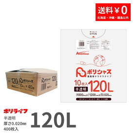 【新生活応援ポイント5倍】ゴミ袋 120L 半透明 10枚×40冊x1ケース(合計 400枚) 0.020mm厚 1冊あたり216円 送料無料 HDPE素材 ポリ袋 ビニール袋 KA-123 ポリライフ ポリシャス アンビシャス