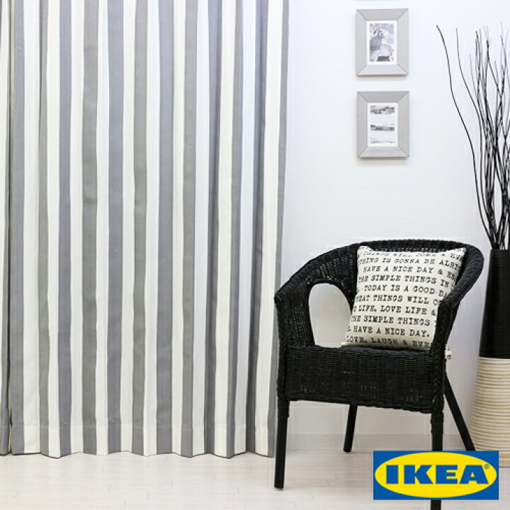 楽天市場 カーテン ストライプ Ikea ソフィア グレー 綿100 北欧 おしゃれカーテン ボーダー 輸入 ピッタリサイズ シンプル 目隠し 試着室 オーダーメイド モノクロ モノトーン 男性 新生活 一人暮らし オシャレ かっこいい カーテンカーテン