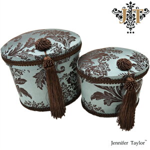 ジェニファーテイラー【送料無料】【カーライル】オーバル 小物入れ 2P BOX Jennifer Talor Carlisle グリーン タッセル アメリカ 輸入 ファブリック カルトナージュ 収納ボックス 2個セット 32019BX