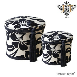 ジェニファーテイラー【送料無料】【ヨーク】小物入れ 2P BOX Jennifer Talor Yorke モノトーン タッセル アメリカ 輸入 ファブリック カルトナージュ 収納ボックス 2個セット オーバル 新生活