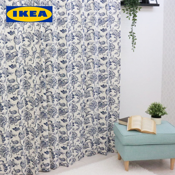 楽天市場】カーテン【IKEA】【BLUE】綿100% 北欧 おしゃれカーテン 花