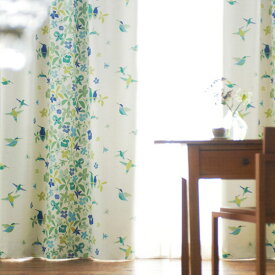 北欧 デザインカーテン K0188 「ヴィセルス」 丸洗いできるカーテン☆ 動物 植物 自然 ウォッシャブル オーダー カーテン 子供 北欧生まれのおしゃれなカーテン♪ グリーン ブルー アスワン フィンレイソン