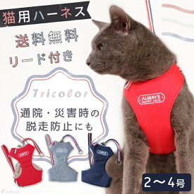 【平日14時までの注文で即発送】猫 猫用ハーネス ねこ リード付 ペット ハーネス 猫具 胴輪 散歩 お出かけ 簡単装着 かわいい 抜けない キャット猫用スーパーハーネス（胴輪）&リードセット シンプルトリコ 2～4号 [ポンポリース]