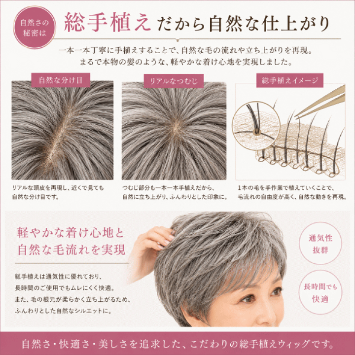 楽天市場】総手植え激安高品質人毛フルウィッグ（混毛) 白髪 医療用