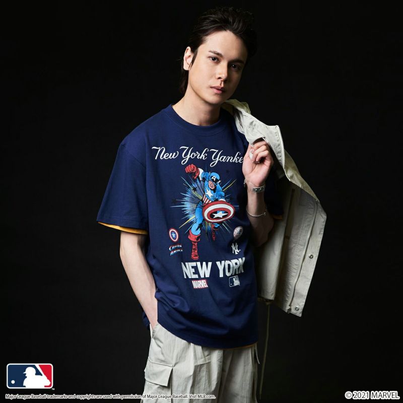 パニカムトーキョー キャラクターファッションの通販専門店 MARVEL セール 特集 マーベル キャプテン アメリカ Tシャツ MLB ニューヨーク ヤンキース 正規取扱店 PONEYCOMB PLATINUM
