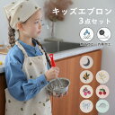 【撥水/防汚/シワ防止/抗菌】 エプロン 子供用 3点セット キッズ 三角巾 袋 撥水 収納バッグ 調理実習 クッキング 保…