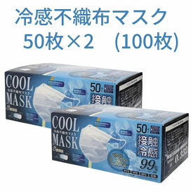 【まとめ買い10％OFFクーポン】冷感マスク 不織布 ヒロコーポレーション 50枚 プリーツ 2箱 100枚入り 夏用 小さめ 大きめ マスク 接触冷温感 最大熱吸収得度 0.332 大きいサイズ メンズ 人気 白 使い捨て 箱 uvカット 小顔 耳が痛くならない 接触冷感 ツルツル ヒロ