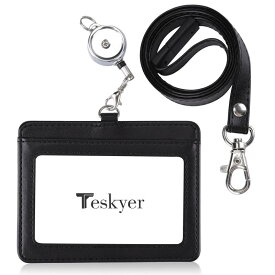 [Teskyer] IDカードホルダー 首掛け 横型 カードホルダー 両面 社員証 分離可能なバックル 伸縮リール付き ネックストラップ付き 定期入れ ネームホルダー 名札ケース 名札入れ 通勤 通学 レデ
