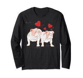 ブルドッグ ラブハーツ 楽しい犬の飼い主 サワーマグ ミーム ブルドッグ 長袖Tシャツ