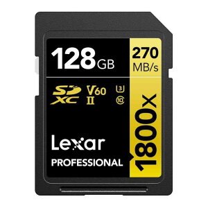 Lexar Professional SDXC�J�[�h 128GB GOLD�V���[�Y 1800x UHS-II Class10 U3 V60 �ő�ǂݏo��270MB/s �ő发������180MB/s �������[�J�[�T�|�[�g�� LSD1800128G-BNNNG