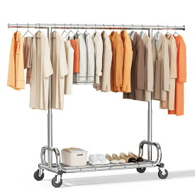 HOKEEPER ハンガーラック パイプハンガーラック 耐荷重150KG 業務用 大容量 収納ラック 物干し スタンド 洋服ハンガー 衣類収納 棚付き 縦横伸縮 高さ調節可能 1段/2段