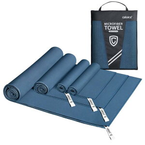 CaloicsR 速乾タオル スポーツタオル ジムタオル【4枚セット】防災用品 収納袋付き マイクロファイバー バスタオル ビーチタオル 旅行タオル 色褪せない 防臭 超速乾 超吸水 超やわらか コ