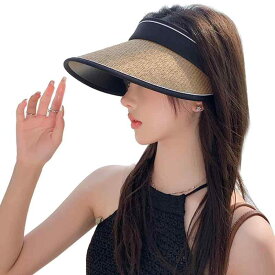 [IFSUN] UV50+ サンバイザー レディース UVカットハット 春夏 帽子 つば広 麦わら 防 風設計 アウトドア 吸汗速乾 スポーツ 自動車 テニス