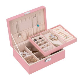 Smileshe ジュエリー ボックス 大容量 2段 ジュエリー収納 宝石箱 女性 2層ジュエリーケース アクセサリーケース アクセサリー 収納 オーガナイザー 分割 取り外しトレイ付き 小物入れ 着脱式