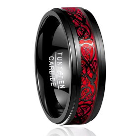 Vakki メンズ 指輪 リング ドラゴン 竜紋 指輪 耐久性に 高級 平打ち 幅: 8mm カラー：レッド 12号