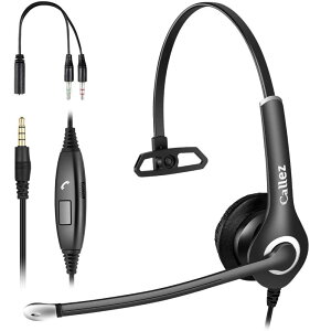 Callez ヘッドセットPC用 3.5mm接続 ノイズキャンセリングマイク付き携帯電話用ヘッドホン マイク左右兼用 有線 着信応答/終話 音量調節 iPhone、Android、iPad、コンピューター、ラップトップに対