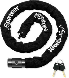 Sportneer 自転車 鍵 チェーンロック 極太 8mm 鍵タイプ 自転車ロック バイクロック 電動自動車ロック 防犯ケーブル 多用途ロック 100cm120cm 黒 盗難防止 鍵2本付き 日本語取扱説明書付き