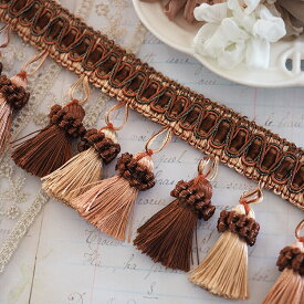 タッセルつきリボン通しブレード(ブラウン)　20cm　タッセル パーツ カルトナージュ ピアス 手芸 ハンドメイド 材料 ボリューム 大ぶり 房 キータッセル カーテン チャーム かわいい 艶 アクセサリ 問屋　大きい　紫　ラベンダー〇 商用