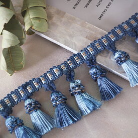 タッセルブレード（ブルー＆ライトブルー）約22cm （タッセル8個分）タッセル パーツ カルトナージュ ピアス 手芸 ハンドメイド 材料 ボリューム 大ぶり 房 アクセサリーパーツ チャーム アクセサリ 問屋　大きい アイボリー 白　ホワイト 商用