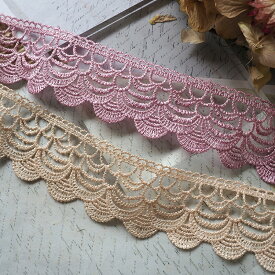 レースブレード 50cm（ベージュ／ピンク）幅4.8cm　チロリアン チロル テープ リボン おしゃれ ピアス 材料 素材 パーツ 手芸 バレッタ カチューシャ チャーム 紐 問屋〇ヘアゴム 商用★