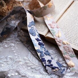 【50cm】ジャガードリボン 花柄　花 フラワー flower 植物 柄　リボン 軽い 薄い おしゃれ ピアス イヤリング ハンドメイド 手芸 アクセサリー 材料 素材 パーツ 手芸 バレッタ カチューシャ チャーム 紐 問屋ヘアゴム 商用