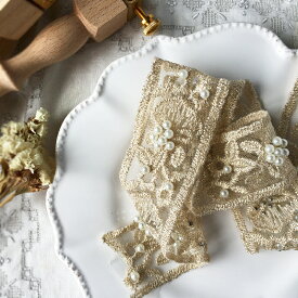 【50cm】パール付きレースリボン幅4cm ブラック 黒 レース 刺繍 レースリボン マスクカバー リボン ピアス イヤリング ハンドメイド 手芸 アクセサリー 材料 素材 パーツ 手芸 バレッタ カチューシャ チャーム 問屋ヘアゴム 商用