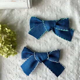 【50cm】デニム　リボン　幅4cm　ピアス イヤリング ハンドメイド 手芸 アクセサリー 材料 素材 パーツ 手芸 バレッタ カチューシャ チャーム 問屋◆ヘアゴム 商用