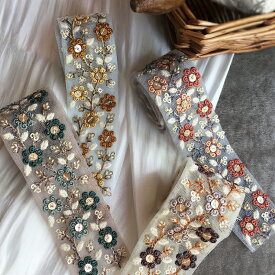 【25cm】小花柄インド刺繡リボン　花 ブレード リボン　インド刺繍リボン ハンドメイド 手芸 アクセサリー 材料 素材 パーツ 手芸 バレッタ カチューシャ 　ポーチ　ヘアゴム 商用