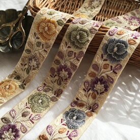 【25cm】インドリボン フラワー 小花　幅3cm 花 ショルダー ストラップ ブレード リボン　インド刺繍リボン ハンドメイド 手芸 アクセサリー 材料 素材 パーツ 手芸 バレッタ カチューシャ 広幅　細い〇ポーチヘアゴム 商用