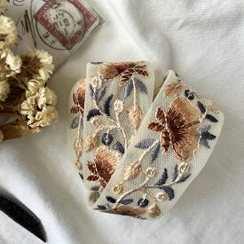 【25cm】インド刺繍リボン チュール　幅3.5cm シアー インドリボン 刺繍リボン ブレード フリル チュール リボン 軽い 薄い おしゃれ ピアス イヤリング ハンドメイド 手芸 アクセサリー 材料 素材 パーツ 手芸 バレッタ カチューシャ