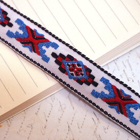 オルテガ チロリアンテープ リボン ブレード 幅2cm　50cm（ホワイト×ブルー×レッド）チロリアン チロル テープ リボン おしゃれ ピアス 材料 素材 パーツ 手芸 バレッタ カチューシャ チャーム 紐 問屋ヘアゴム 商用