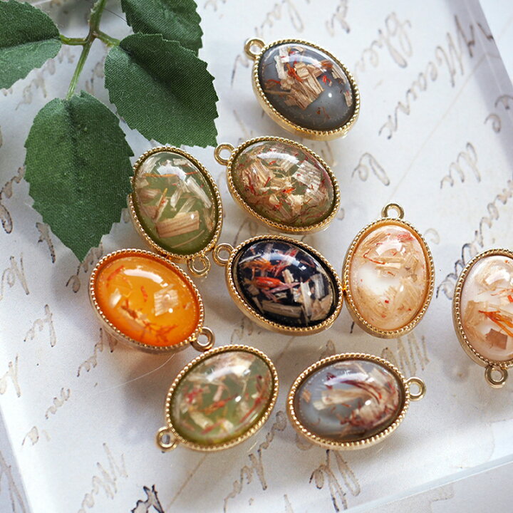 楽天市場】【2個】箔入りカボション オーバルチャーム アクセ 
