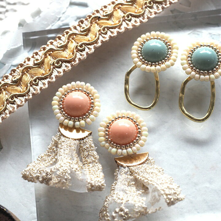 楽天市場】【6/4～10％オフ】【2個】ビーズ刺繍カボション ピアス  